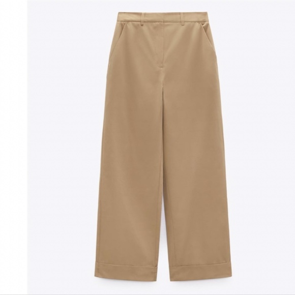 NWT ZARA WIDE LEG SATIN EFFECT PANTS MID-CAMEL - Picture 5 of 6
